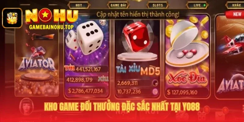 Kho game Yo88 đa dạng với slots và game bài đối kháng